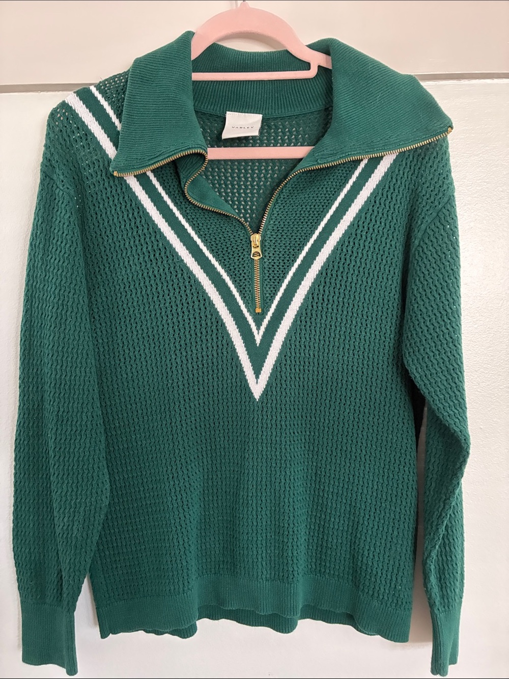 Varley Teal Knit Half-Zip with White Trim - Picture 1 of 4